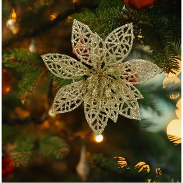 Karácsonyi dísz -csipeszes-glitteres virág - 58947A