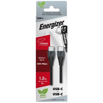 Energizer töltőkábel usb C/C 2,0 1,2M Fekete/Szürke - EC611CGBK