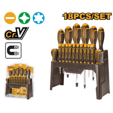Ingco Csavarhúzó készlet 18 részes mágneses CrV - HKSD1828