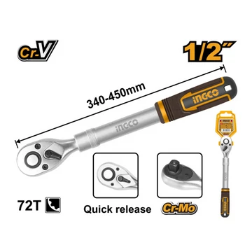 Ingco Racsnis hajtószár 1/2" 340-450 mm 72T teleszkópos CrV - HRTH08128L