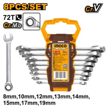Ingco Racsnis csillag-villácskulcs készlet 8 részes 8-19 mm CrV - HKSPAR1082