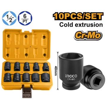 Ingco Gépi dugókulcs készlet 10 részes 1/2" 10-24 mm CrMo - HKISSD12101