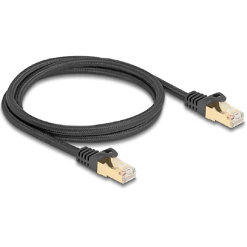 Delock RJ45 hálózati kábel fonott borítással Cat.6A S/FTP apa - apa 1 m fekete