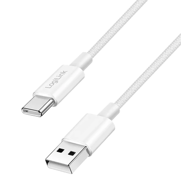 Logilink USB 2.0 Type-C kábel, C/M - A/M, 480 Mbps, 60W, nejlon, fehér, 0,5 m