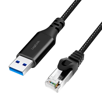 Logilink USB 3.0 Ethernet kábel, A/M-RJ45/M, 1 Gbps, aktív, fekete/szürke, 1,5 m