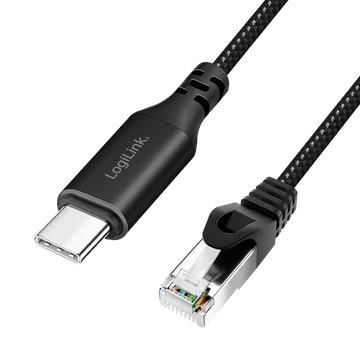 Logilink USB 3.2 Type-C Ethernet kábel, C/M   RJ45/M, 1 Gbps, aktív, fekete/szürke, 3 m