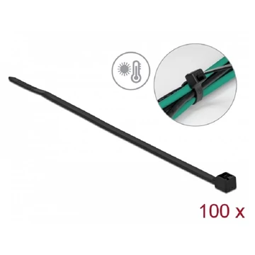 Delock Kábelkötöző ellenáll a forró hőmérsékletnek hossza 100 x szélessége 2,5 mm, 100 db. Fekete
