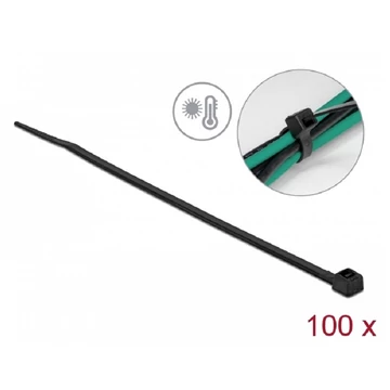 Delock Kábelkötöző ellenáll a forró hőmérsékletnek hossza 150 x szélessége 3,6 mm, 100 db. Fekete