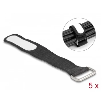 Delock Tépőzáras kábelkötegelő horoggal és feliratozható felülettel Hx 127 mm és Sz 20 mm 5 db. fekete