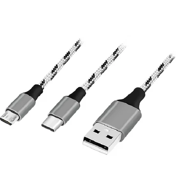 Logilink USB 2.0 kábel, USB-A/M - Micro-USB + USB-C, fehér/fekete, 1,2 m
