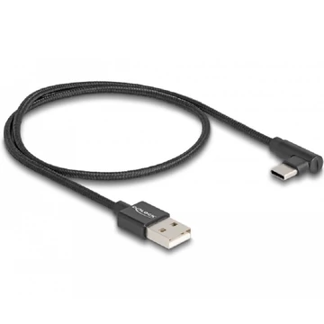 Delock USB 2.0 kábel A-típusú csatlakozódugó - USB Type-C  csatlakozódugó, ívelt, 0,5 m, fekete