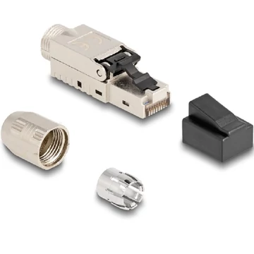 Delock RJ45 apa dugaszoló szerelvény Cat.6A kábel borítással és por elleni fedéllel szerszám nélkül szerelhető