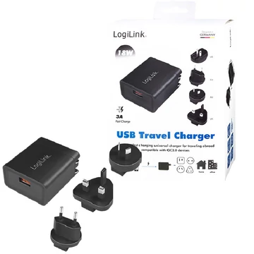 Logilink USB-csatlakozós utazási adapter QC 3-hoz, 18W