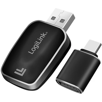Logilink Vezeték nélküli BT 5.0 autós adapter CarPlay és Android Auto funkciókhoz, USB-A + USB-C, fekete