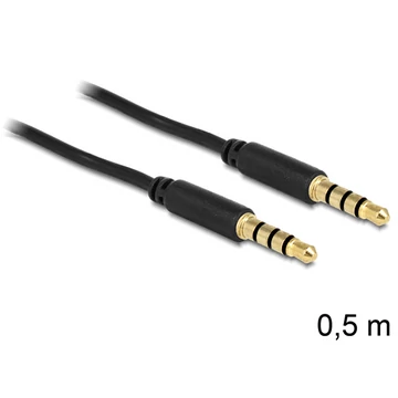 Delock sztereó kábel 3.5 mm 4 pin csatlakozó > csatlakozó, 0,5 m, fekete