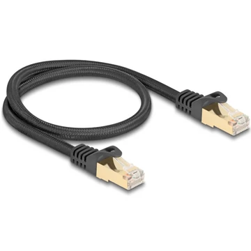 Delock RJ45 hálózati kábel fonott borítással Cat.6A S/FTP apa - apa 0,5 m fekete