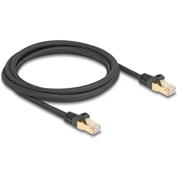 Delock RJ45 hálózati kábel fonott borítással Cat.6A S/FTP apa - apa 2 m fekete