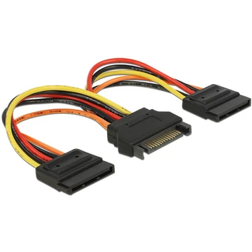Delock SATA tápkábel 15 tus csatlakozódugóval > 2 x hálózati SATA 15 tus csatlakozóhüvellyel, 15 cm