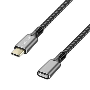 Logilink USB 3.2 Gen2 Type-C kábel, C/M-USB-C/F, PD, alu, fekete/szürke, 1 m