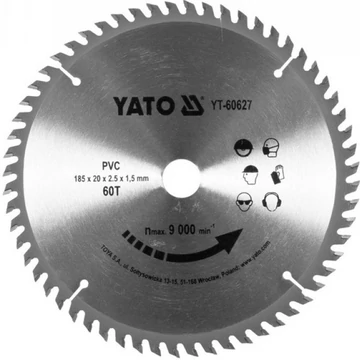 YATO Fűrésztárcsa PVC-hez 185 x 20 x 1,5 mm / 60T
