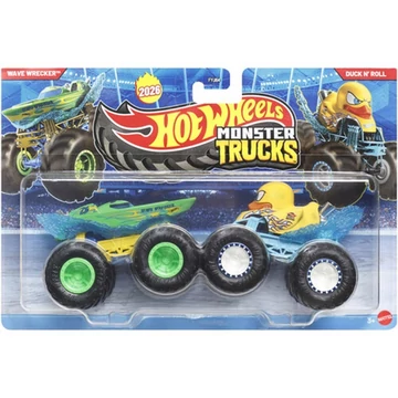 Hot Wheels Monster Trucks: Wave Wrecker vs Duck N' Roll kisautó 2db-os csomag 1/64 - Mattel