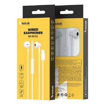 Technik fülhallgató C-type+Controller 1,2m fehér MT-EP102