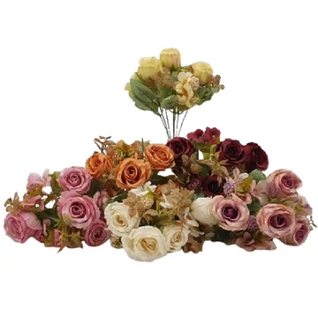 Rózsabimbó csokor művirág 7ágú többféle színben 34cm 22038