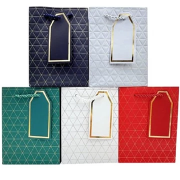 Háromszög mintás papírtasak többféle színben 12x16x16,5cm 72866