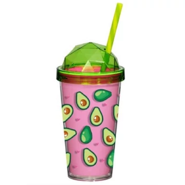 Műanyag pohár tetővel és szívószállal avokádós 540ml SO611