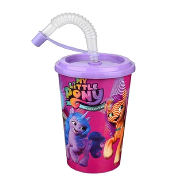 Műanyag pohár szívószállal és tetővel 400ml My Little Pony