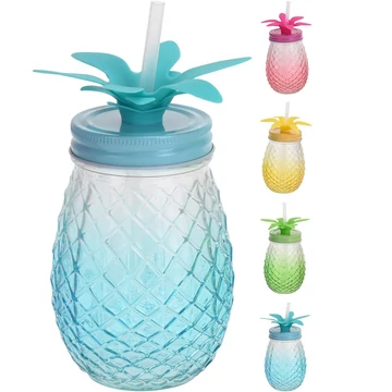 Szívószálas 400ml ananász formájú üvegpohár többféle