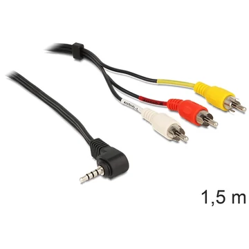 Delock kábel sztereo jack 3.5 mm 4 pin apa, forgatott > 3 x RCA apa, 1,5 m