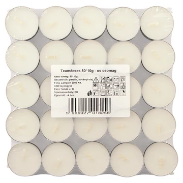 Hagyományos, szabvány méretű teamécses 50 db-os kiszerelésben