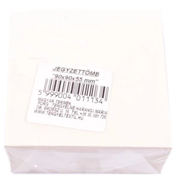 Jegyzettömb fehér színben 90x90x45mm