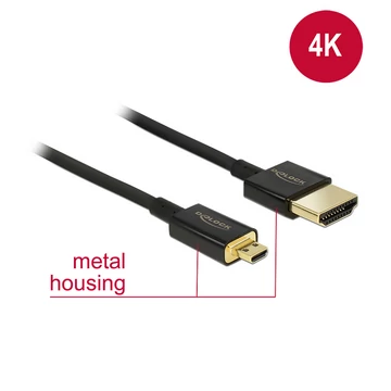 Delock Nagysebességű HDMI-kábel Ethernettel - HDMI-A > HDMI Micro-D, 3D, 4K, 0,5 m, vékony, prémium
