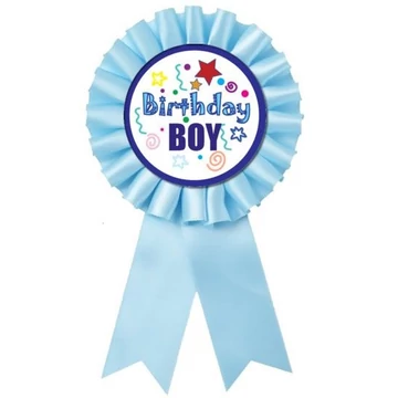 Party kitűző rozettás birthday boy felirattal