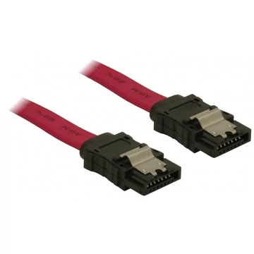 Delock SATA piros, egyenes/egyenes csatl. (fémlappal), 50 cm-es összekötő kábel
