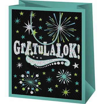 Gratulálok! zöld exkluzív normál méretű ajándéktáska 11x6x15cm