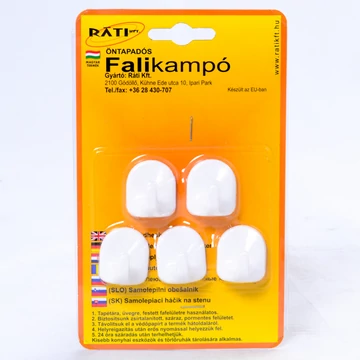 Öntapadó műanyag falikampó 5db 3196