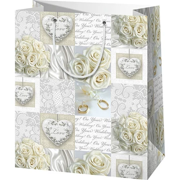 Fehér színű esküvői ajándéktáska 11x6x14cm