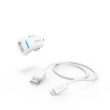 Hama FIC E3 autós töltő szett (2,4a) lightning usb adatkábellel, fehér (201610)