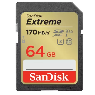 Sandisk sdxc extreme kártya 64gb, 170/80 mb/s , uhs-i, class 10, u3, v30 (121579)