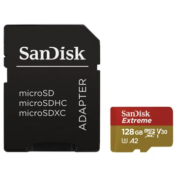 Sandisk microsd extreme kártya 128gb, 190/90 mb/s, a2 c10 v30 uhs-i u3 (121586)