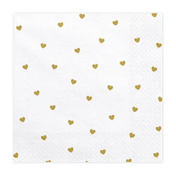 Fehér-arany szivecskés party szalvéta 33x33cm 20db 