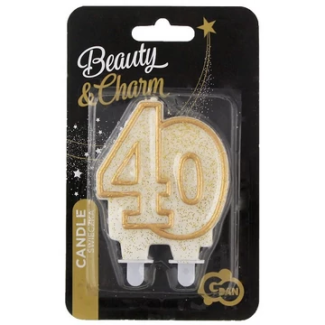 Fehér-arany szegélyes 40. évszámos party tortagyertya