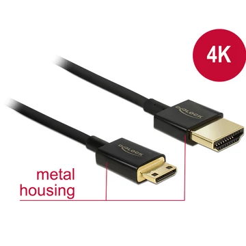 Delock kábel High Speed HDMI Ethernettel - HDMI-A apa> HDMI Mini-C apa3D 4K 2 m vékony Premium