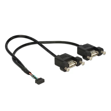 Delock kábel USB 2.0 tűs fejléc 2,00 mm-es 10 tűs anya>2xUSB 2.0 Type-A anya panelre szerel. 25x25cm