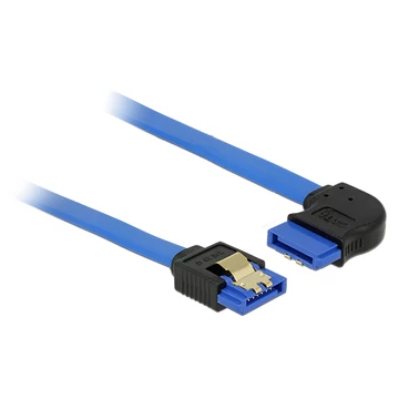 Delock SATA-kábel, 6 Gb/s, hüvely, egyenes > SATA hüvely, jobbra nézo csatlakozódugóval, 20 cm, kék