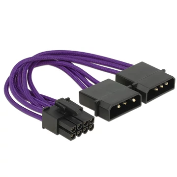 Delock tápkábel PCI Express 8 tűs apa > 2 x 4 tűs apa textil árnyékolás lila