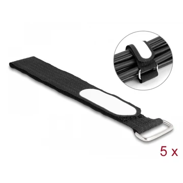 Delock Tépőzáras kábelkötegelő horoggal és feliratozható felülettel Hx 305 mm és Sz 25 mm 5 db. fekete